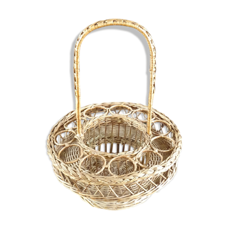 Vintage wicker bottle and glass holder