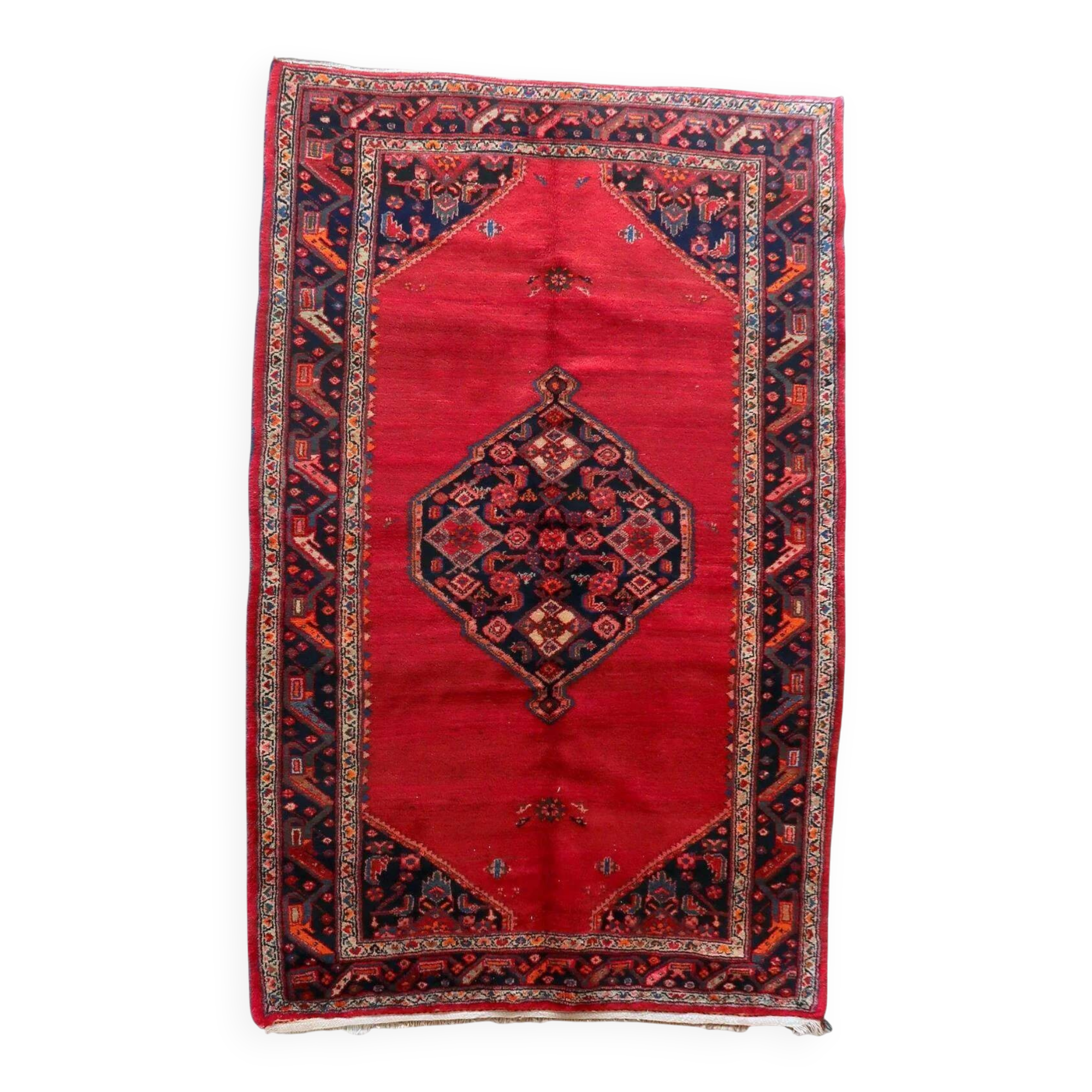 Tapis persan Hamadan vintage fait main, 136 cm x 210 cm, années 1960