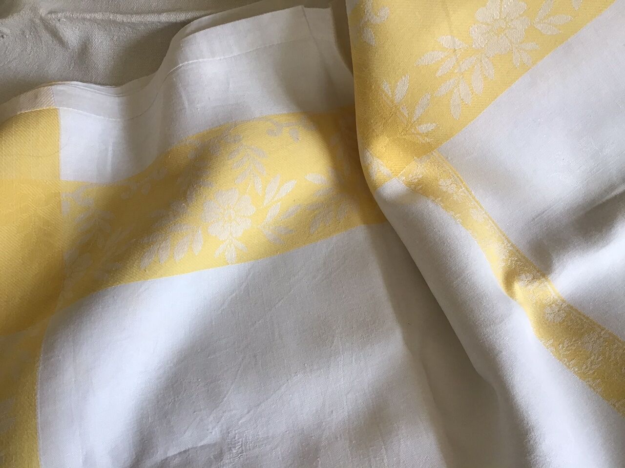 Large yellow and white vintage tablecloth