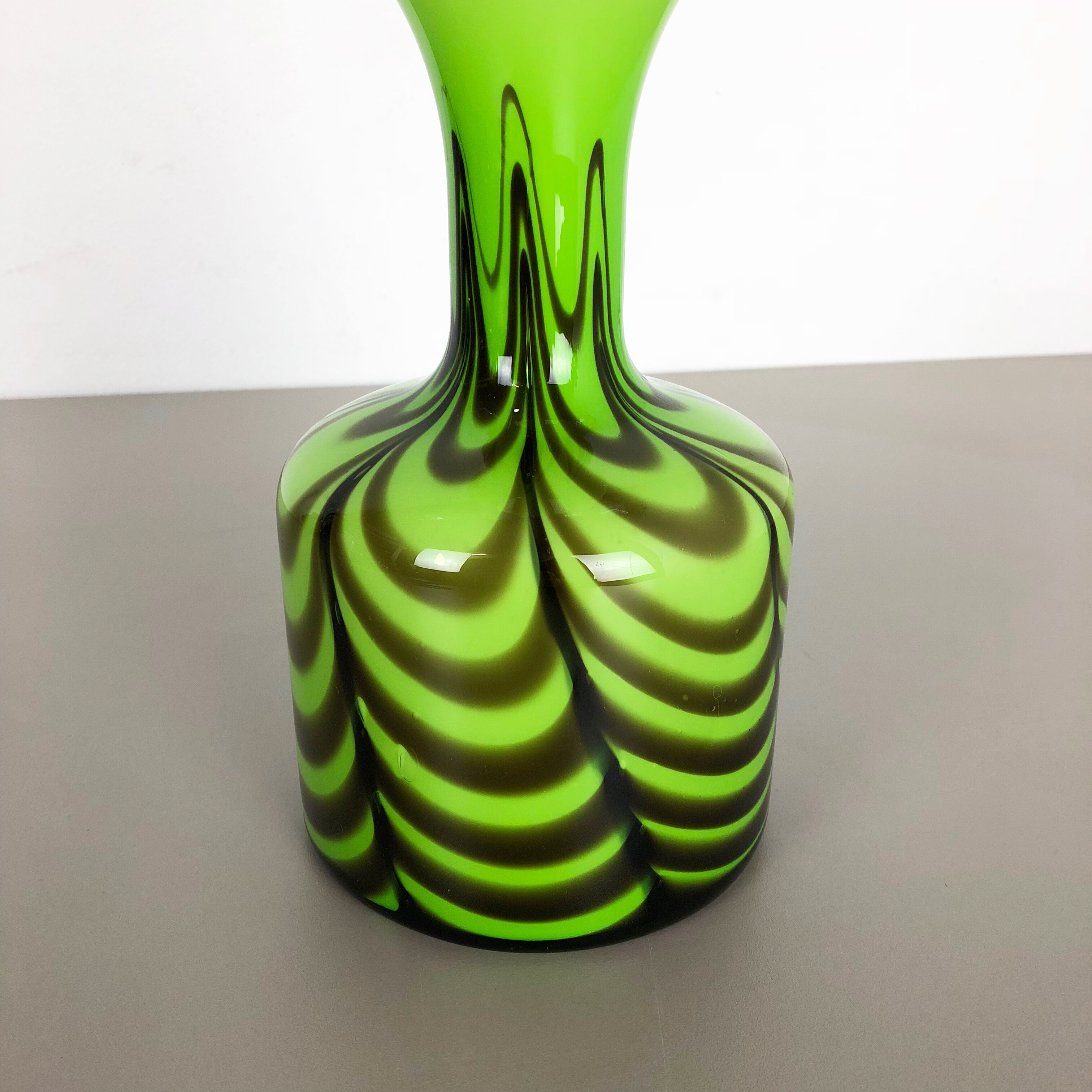Large Green Vintage Pop Art Opaline Florence Vase Design 1970s Italy