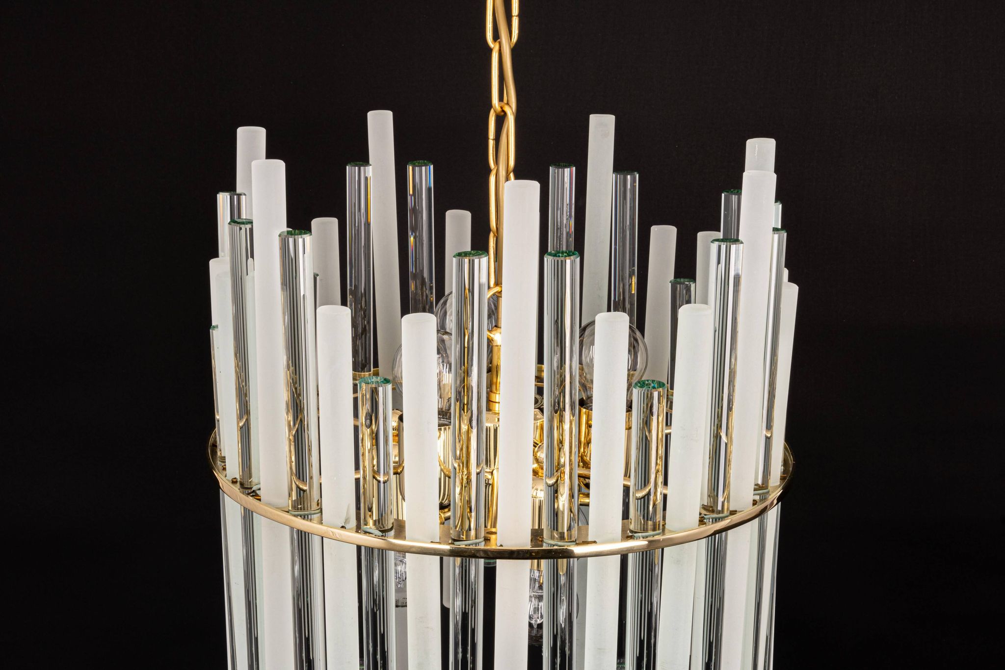 golden brass chandelier with crystal glass rods by C. Palme, Germany, 1970s.