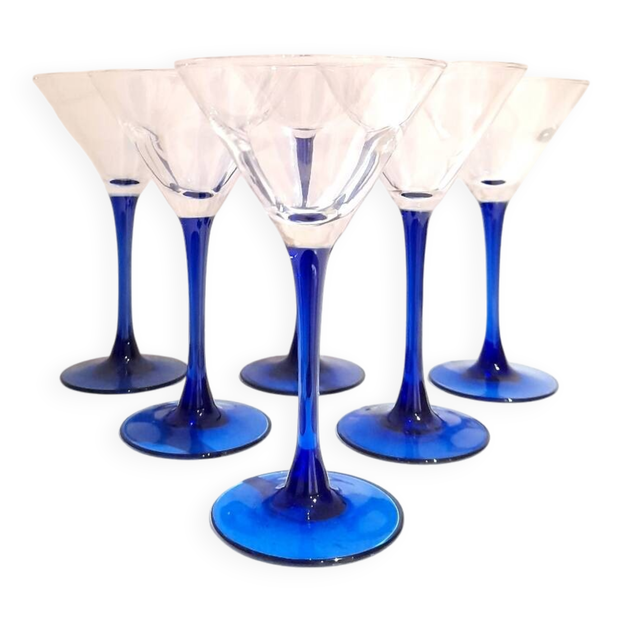 6 Campari Luminarc cocktail glasses blue base