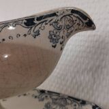 Saucière sur pied en terre de fer bleu/vert modèle "Mignon", H & Cie Sarreguemines