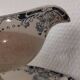 Gravy boat on foot in blue/green iron clay model "Mignon", H & Cie Sarreguemines