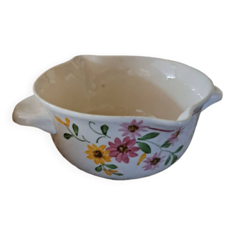 Round gravy boat with 2 handles in Sarreguemines earthenware, Anita decor