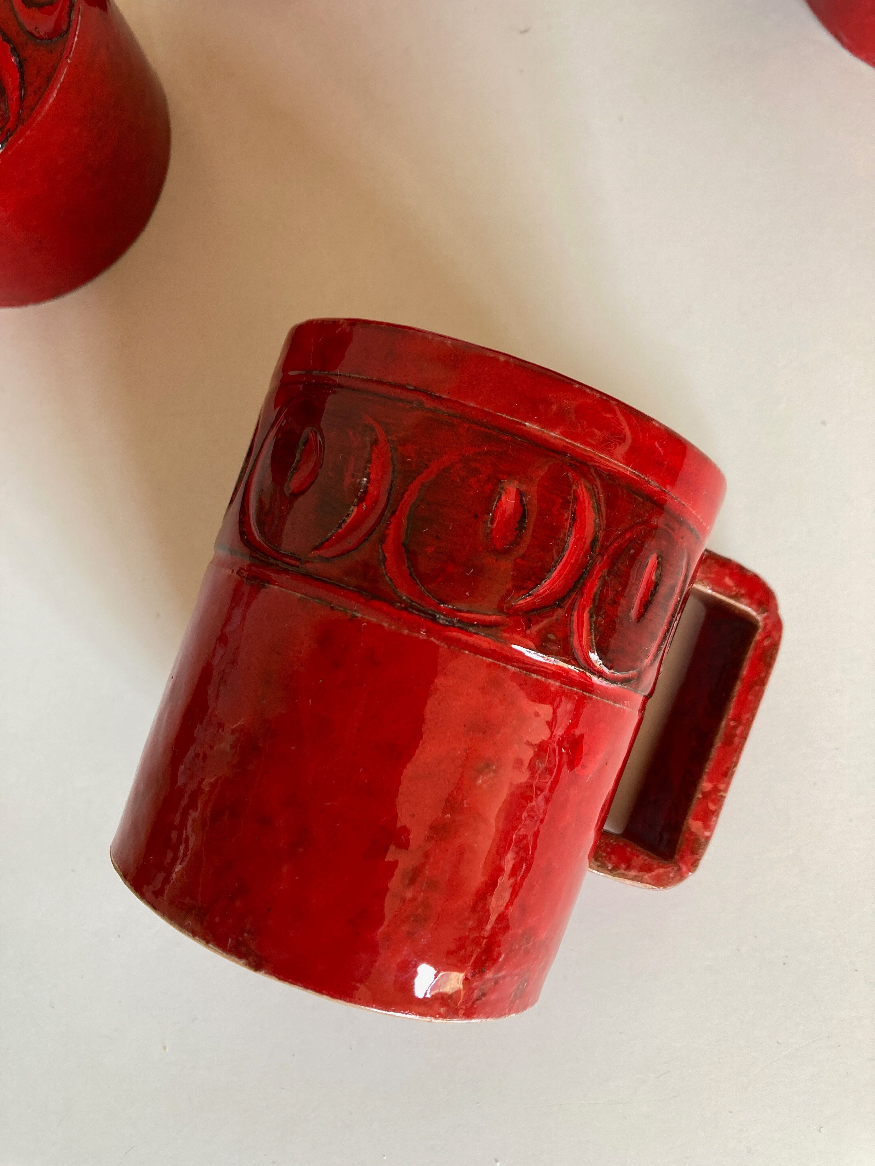 Set of 6 mugs in glazed earth Bitossi Italy 1960