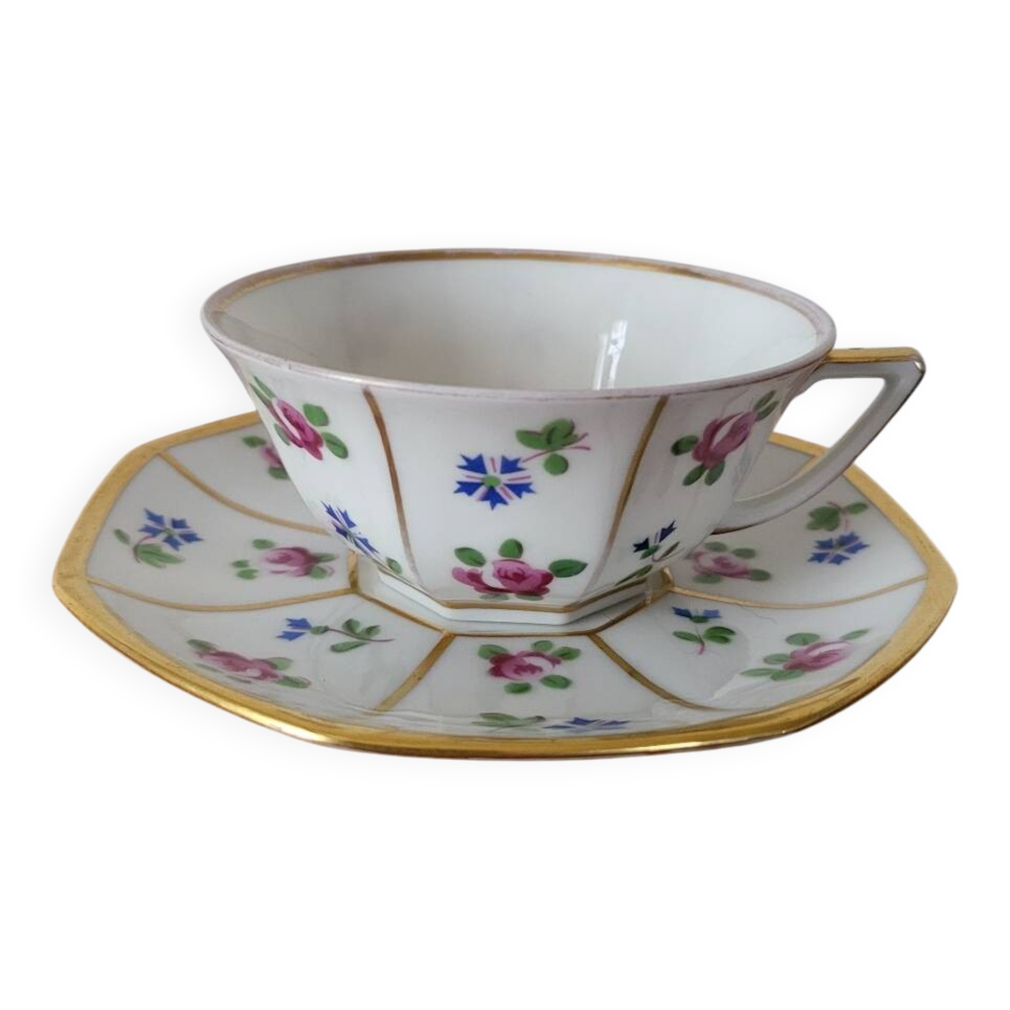 Limoges Porcelain Cup with Decor of Barbel Fish and Roses