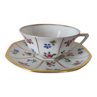Limoges Porcelain Cup with Decor of Barbel Fish and Roses