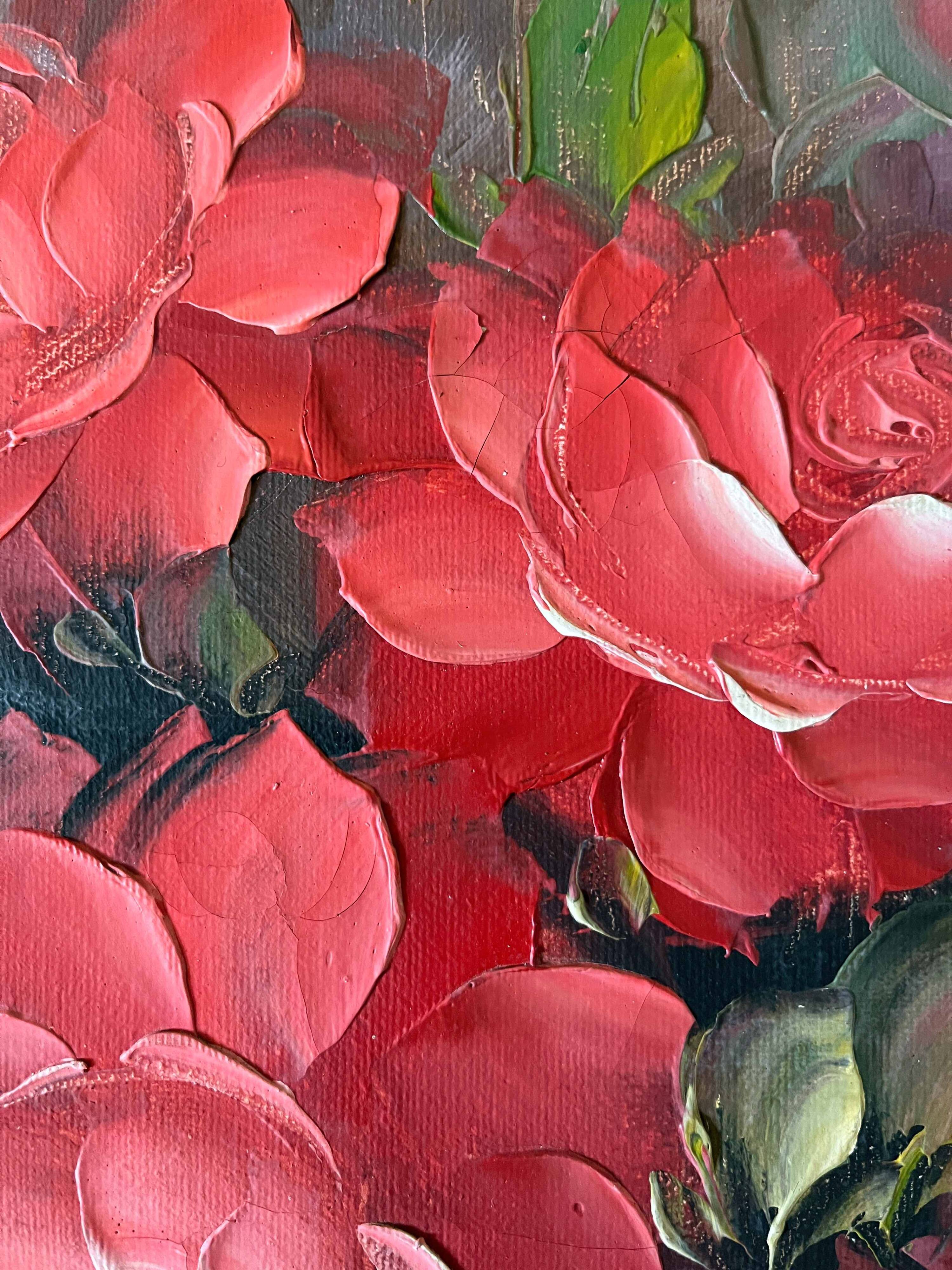 Tableau HST "Bouquet of roses in a vase" signed Amado (20th century)
