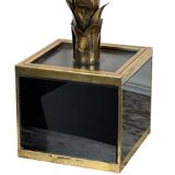 Lampe palmier en metal doré avec socle en plaque de verre style année 70
