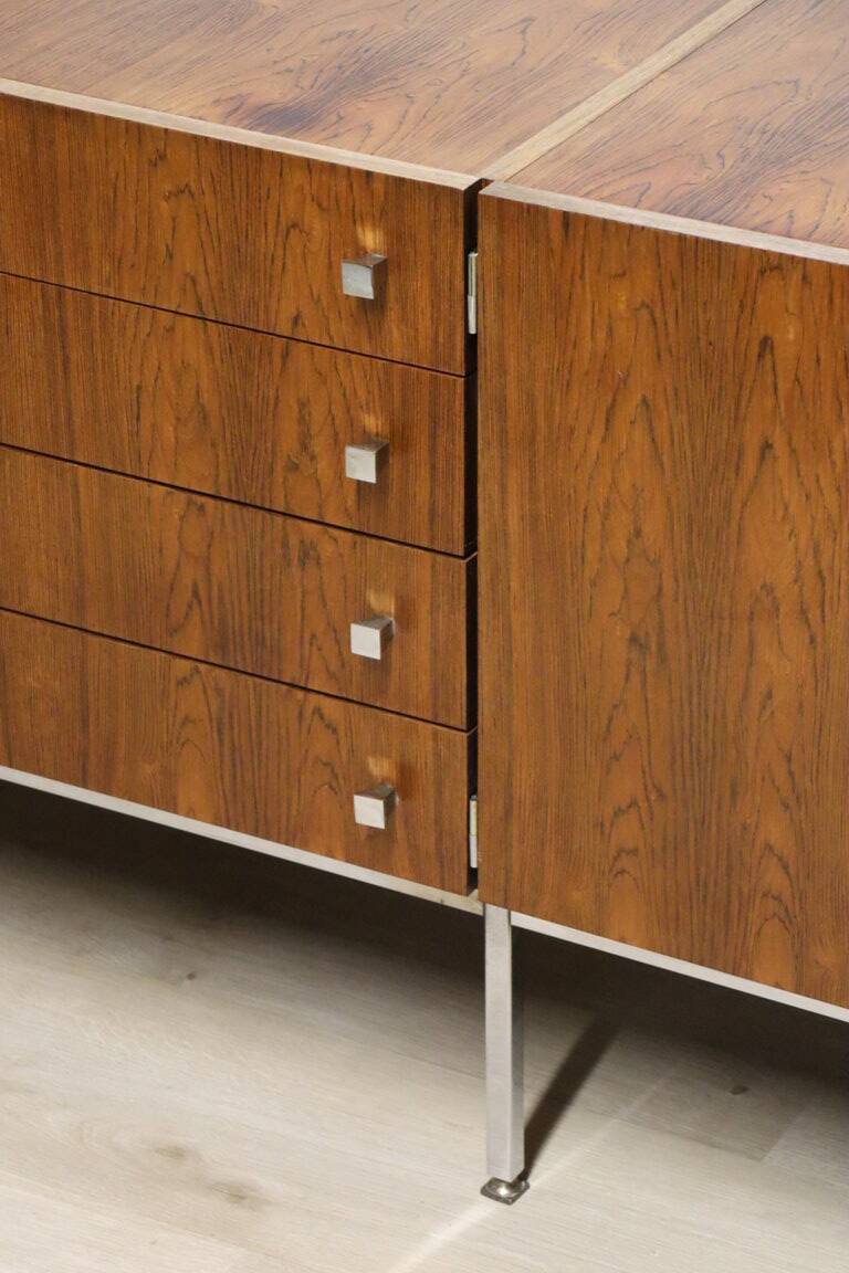 Vintage sideboard by Luigi Bartolini in rosewood and chrome metal, 1960