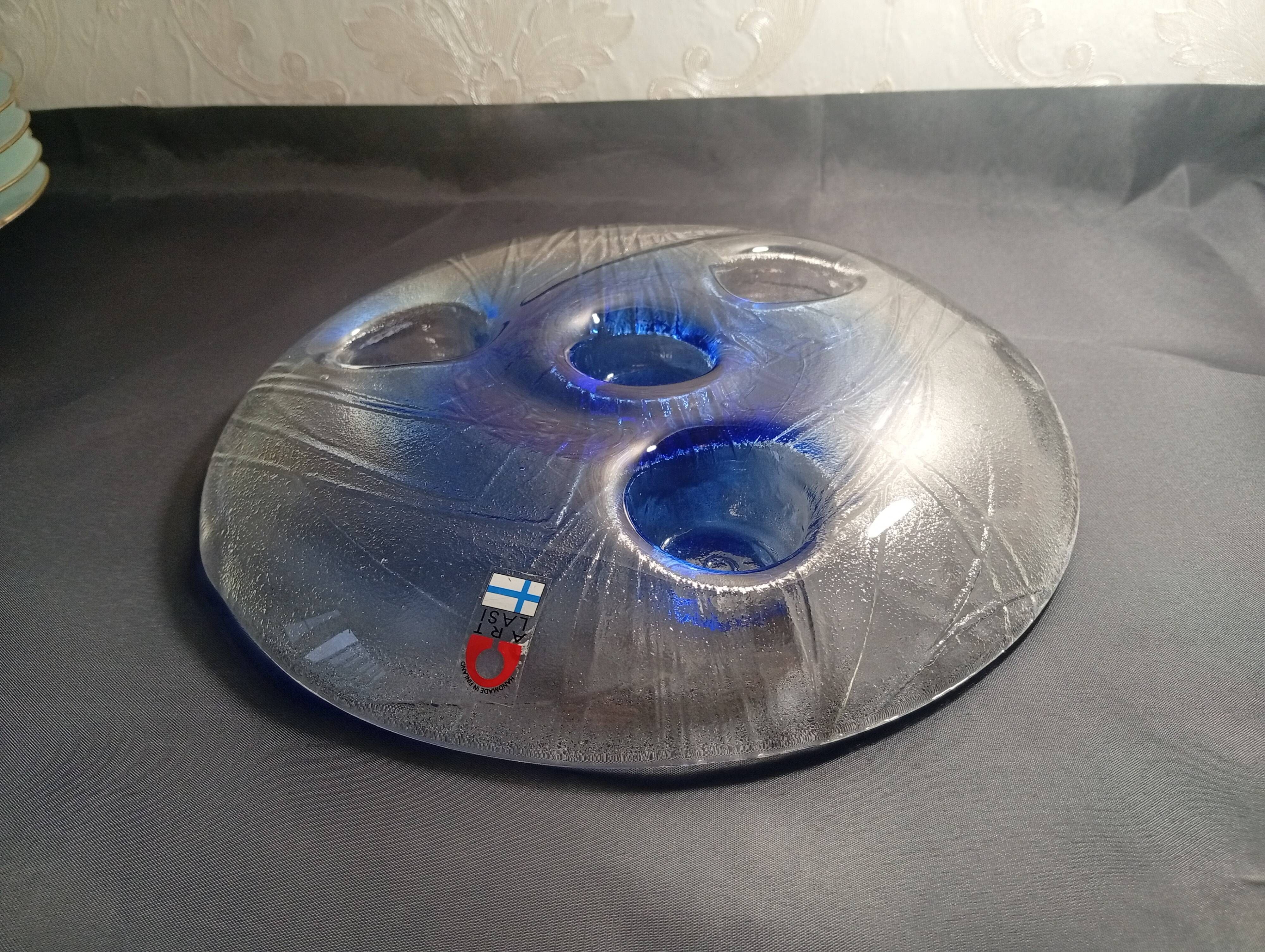 Rare Vintage Finnish Art Glass Tealight Candle Holder – Handmade Finland, 1