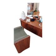 Coiffeuse vintage années 70 avec miroir triptyque & banc assorti