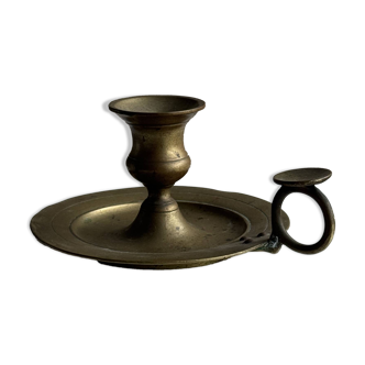 Antique gold hand candlestick with a handle fixed by 3 rivets H8 D13