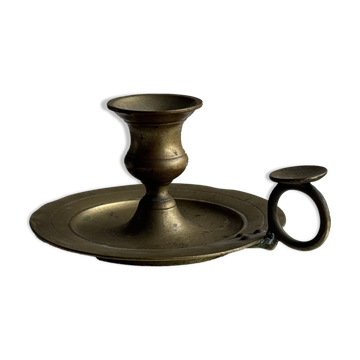 Antique gold hand candlestick with a handle fixed by 3 rivets H8 D13