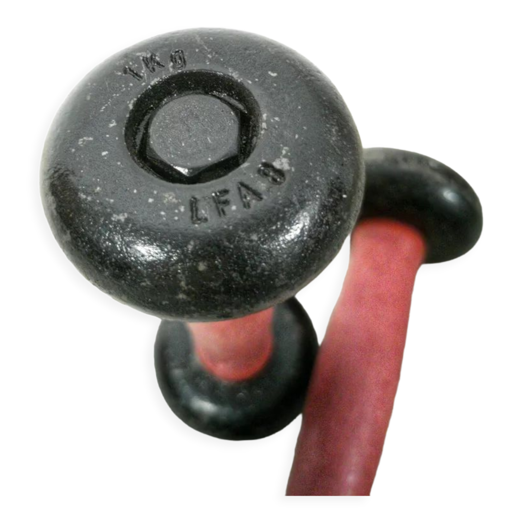Pair of vintage dumbbells in cast iron and wood