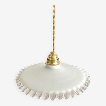 Vintage opaline crenellated pendant lamp