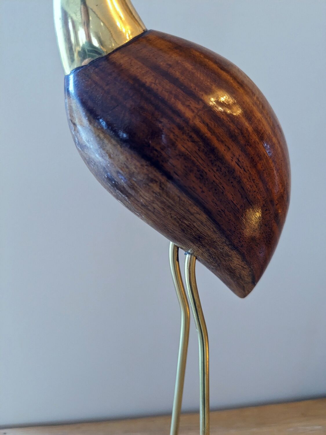 Blue heron of the 60s-70s in brass and rosewood and teak