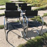 Set of 6 black Bauhaus cantilever chairs in chrome, Italy 1970s.
