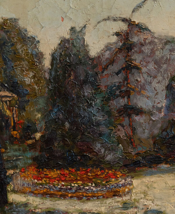 Huile sur toile par André Marait 1921 paysage jardin fleuri XXe