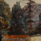 Oil on canvas by André Marait 1921 landscape flower garden XXth