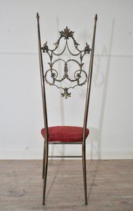 Hollywood regency style brass & velvet chiavarine side chairs, set of 2