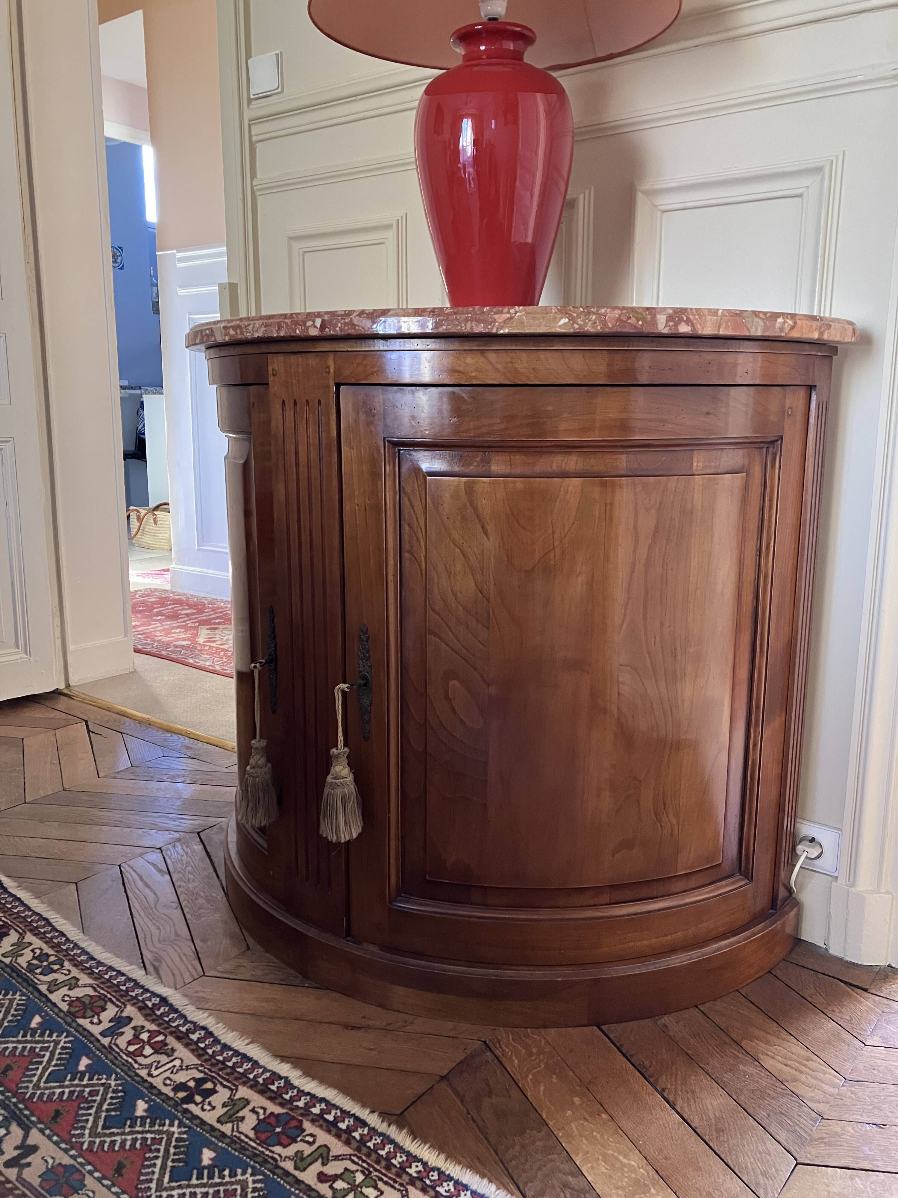 Louis XVI Period Half-Moon Buffet, Wood and Marble Top, 18th Century