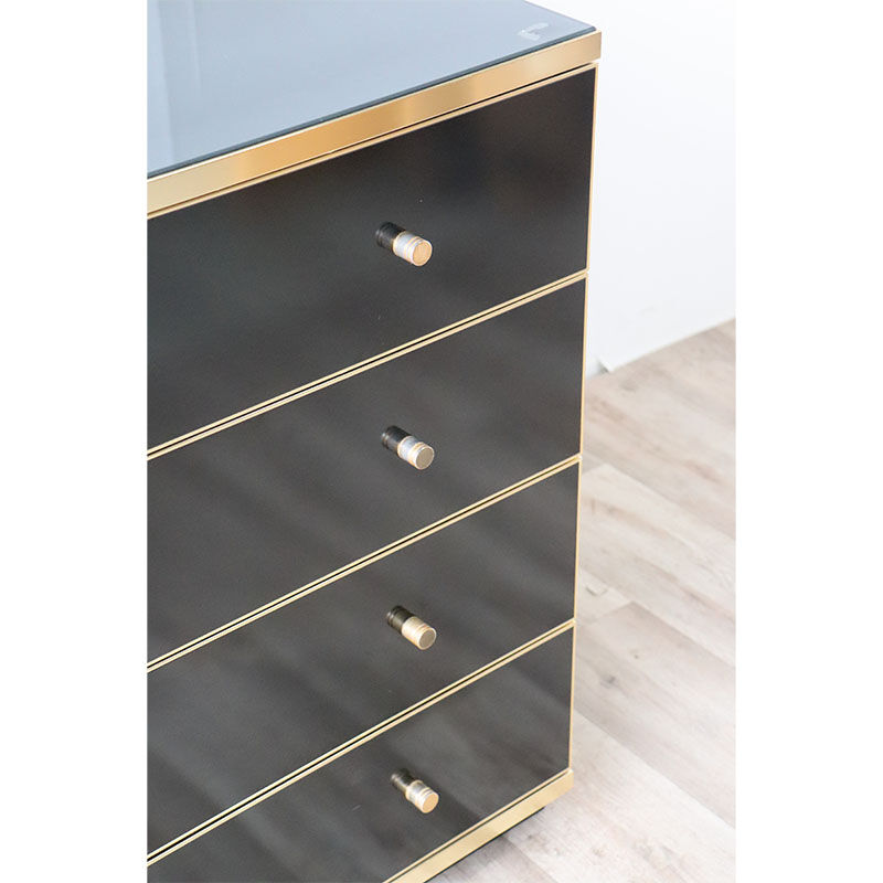 Vintage chest of drawers in lacquered wood and gilded metal 1970