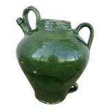 Antique glazed green terracotta oil jar, late 19th century.