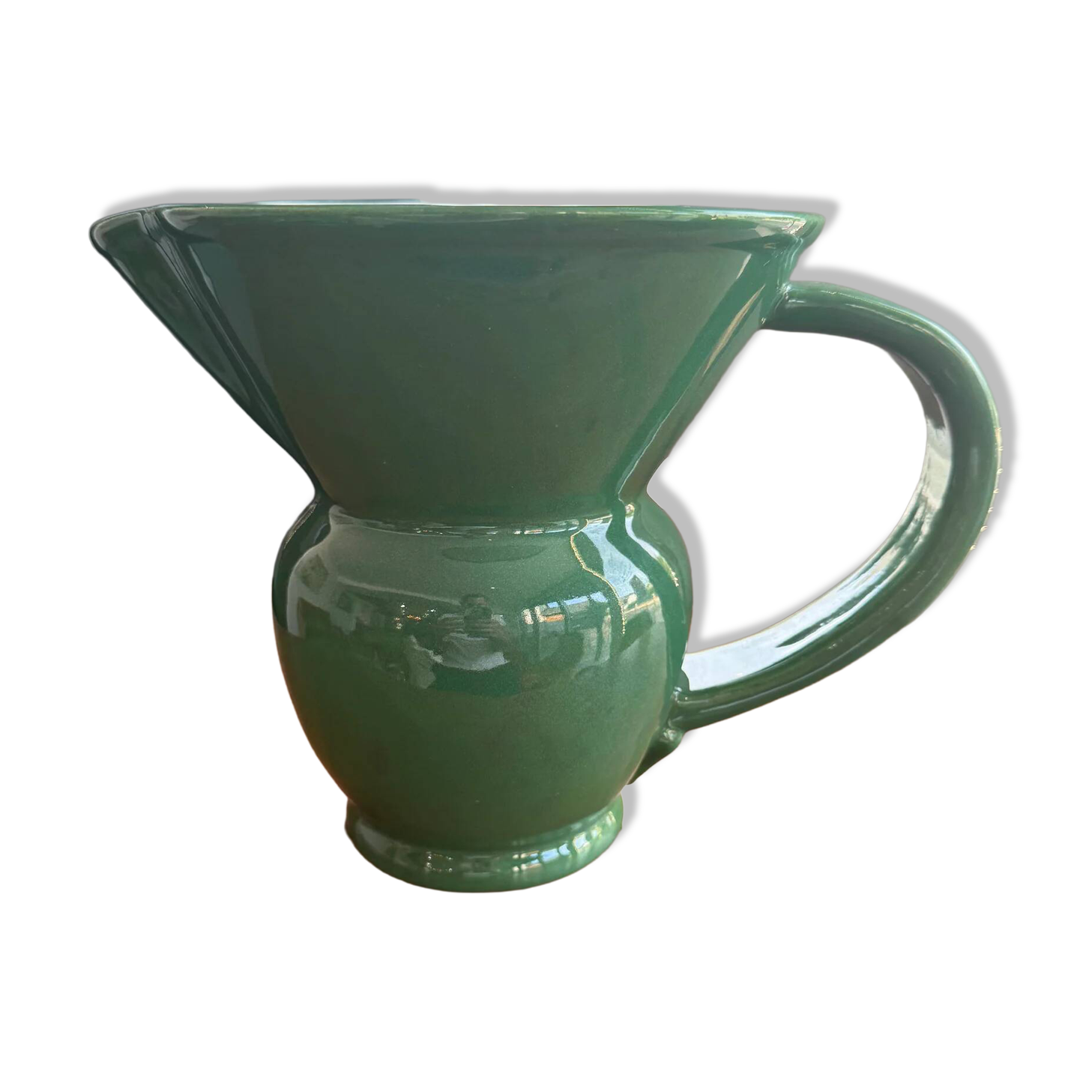 Pichet, pot à eau en faïence émaillée verte – HB Quimper, période art déco