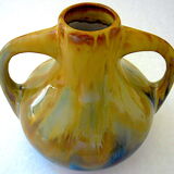 Vase with enamelled polychrome sandstone vase with crystallization glaze