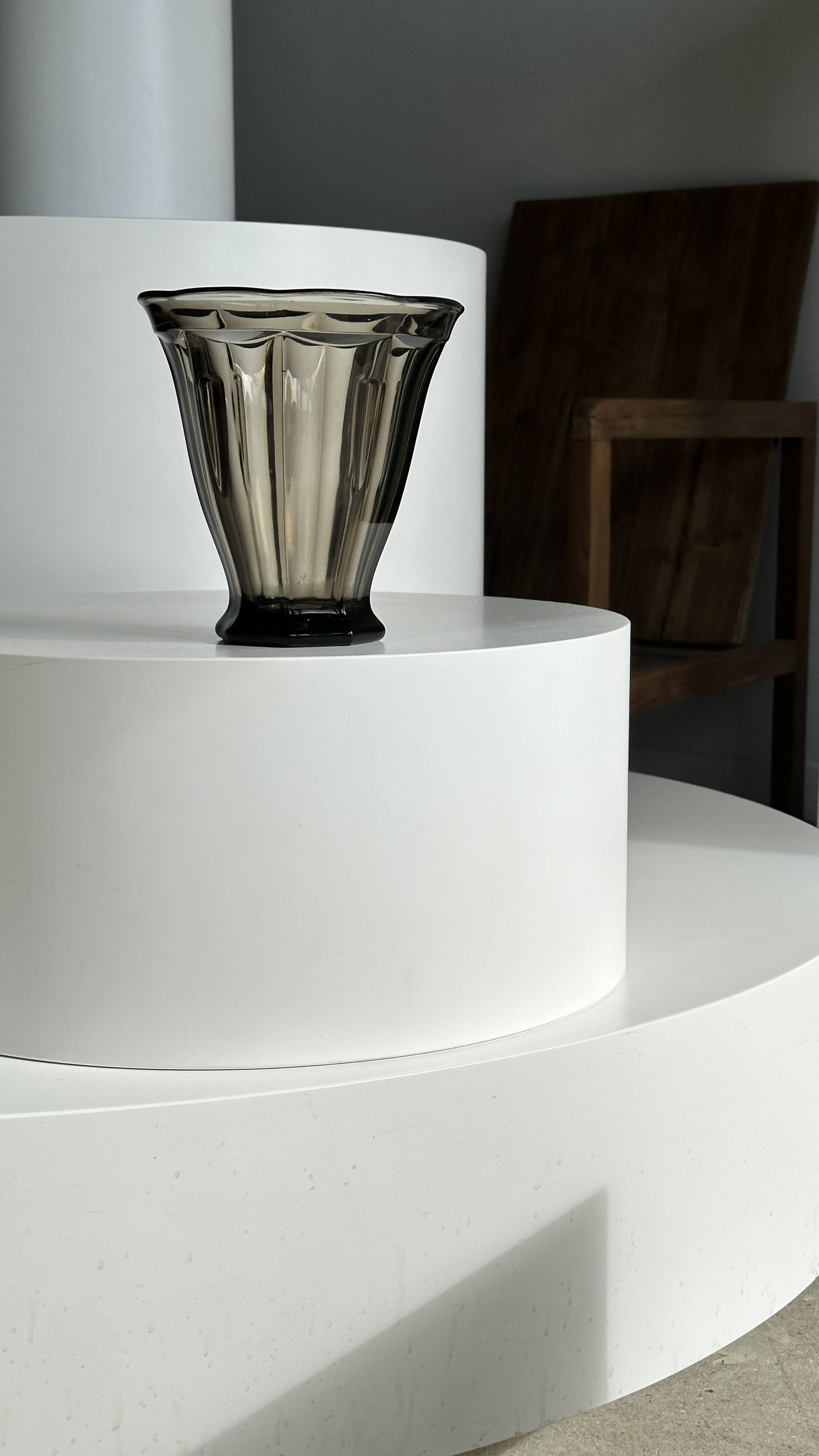 Smoked molded glass vase H:17cm