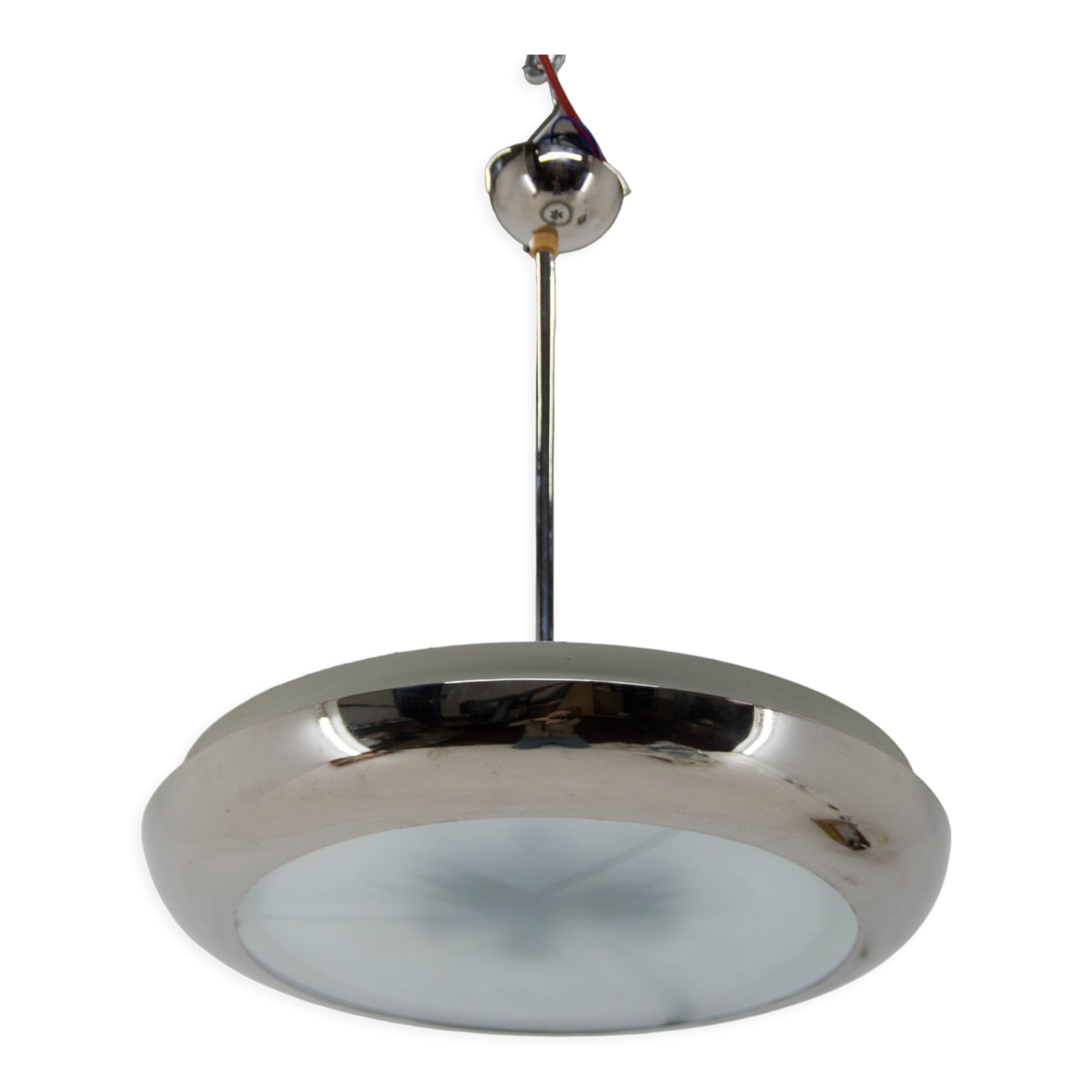 Bauhaus functionalist nickel chandelier UFO, 1930s, restored
