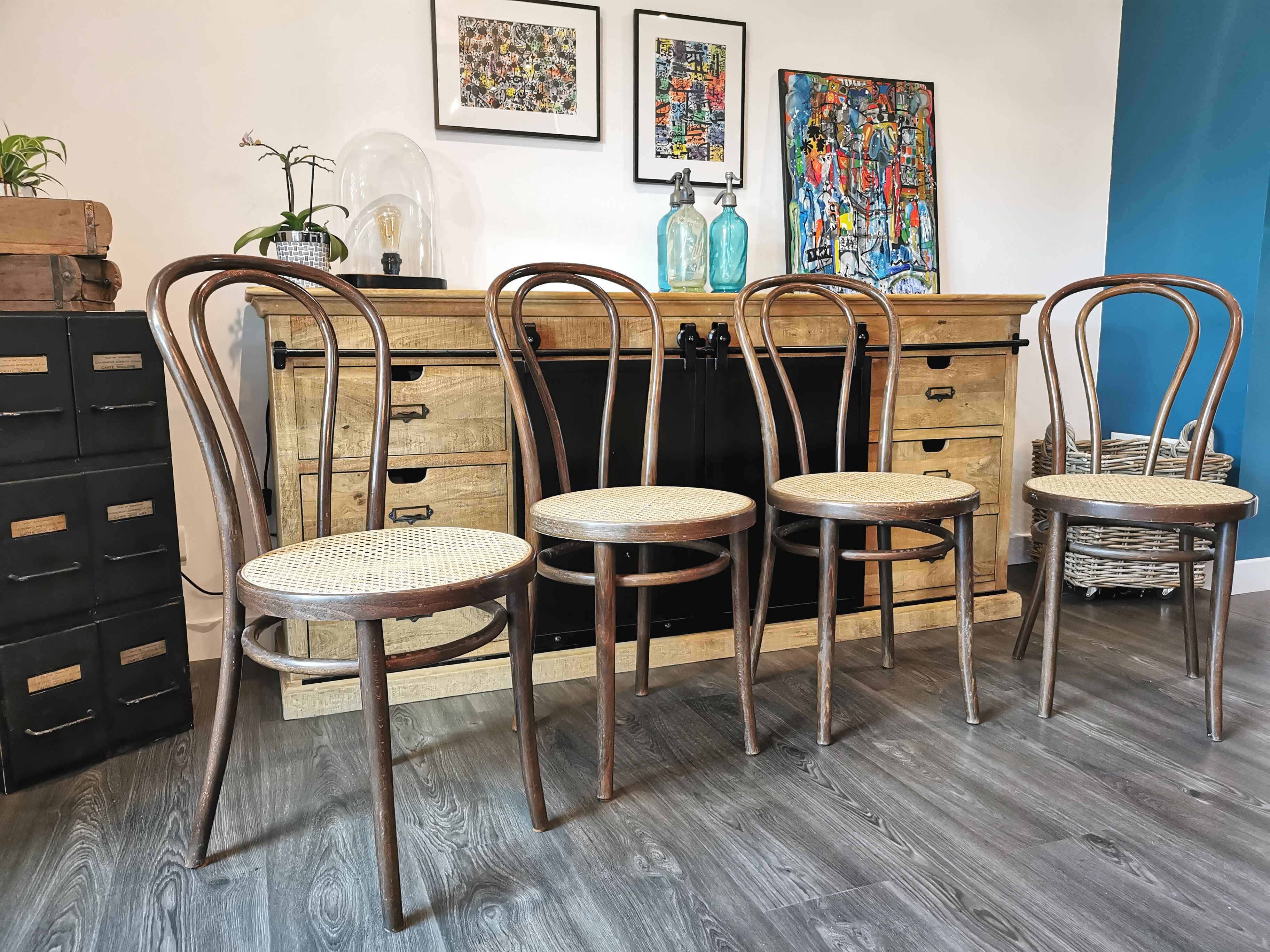 Series of 4 ZPM Radomsko bistro chairs for Thonet