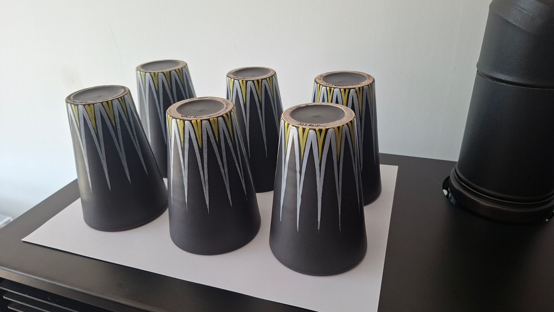 Six Orange and Black Ceramic Vases Vallauris André Baud