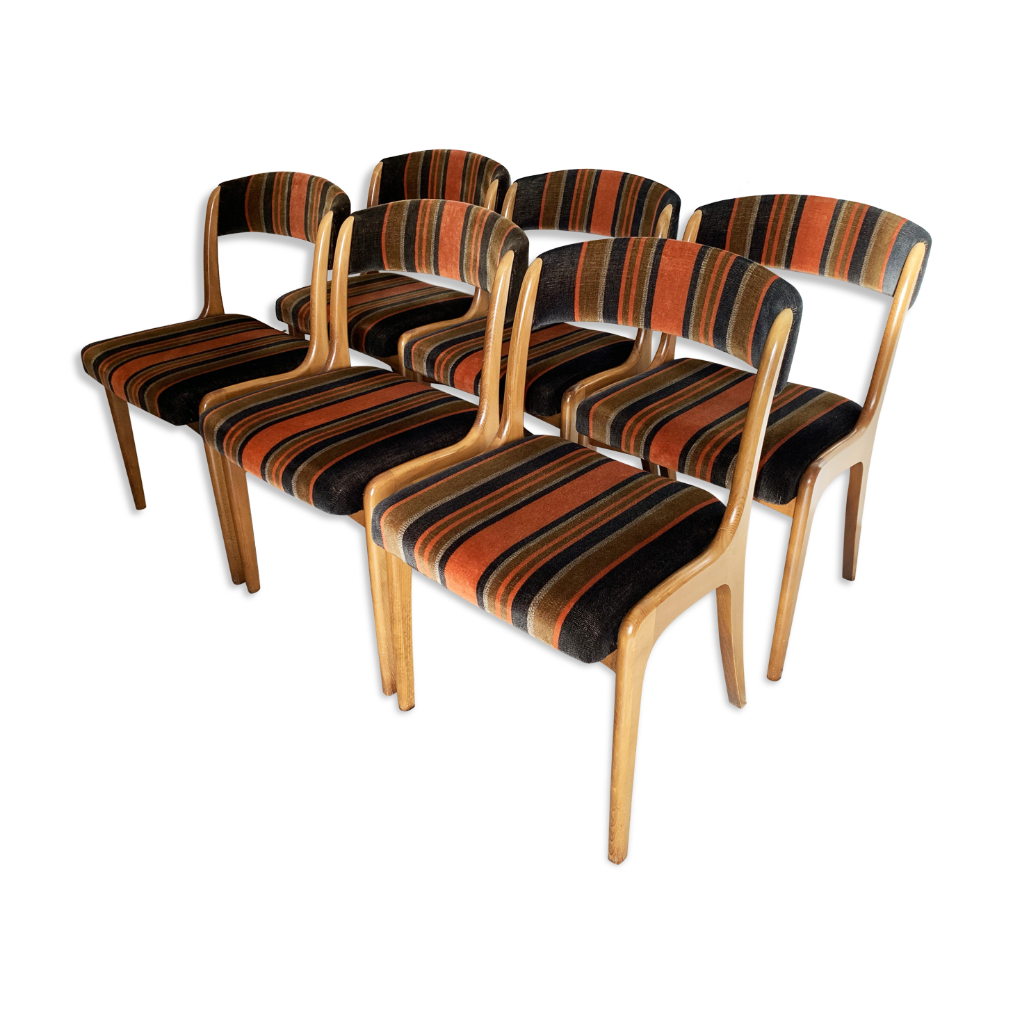Set of 6 Baumann gondola chairs, Stamped NF
