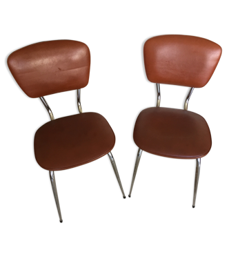 Chaises vintage simili cuir marron | Selency