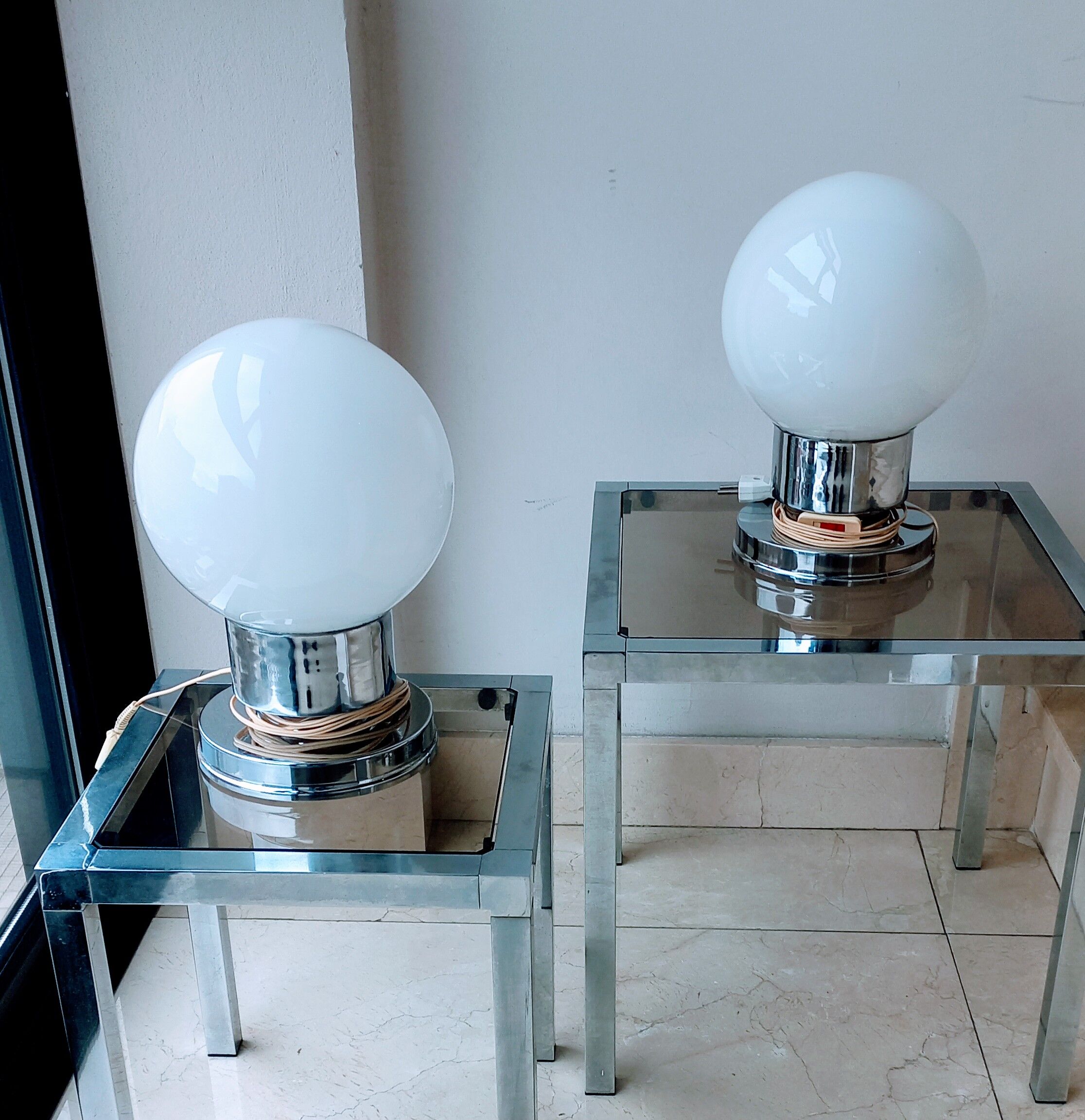 Pair of mcm chromed lamps