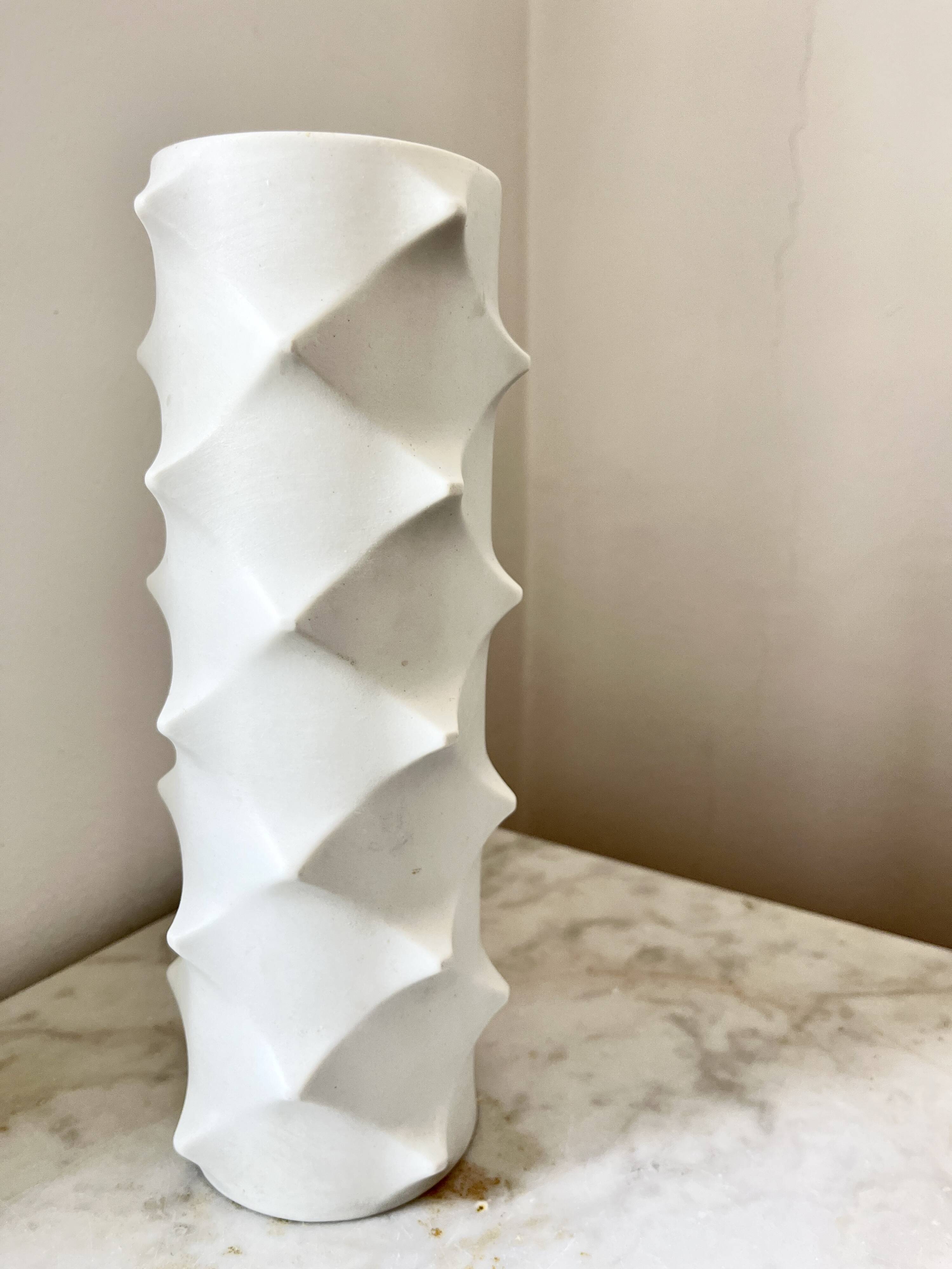 Vintage Bisque Porcelain Op Art Spike 501 Vase by Scherzer, Space Age 1970s