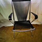 Chromed metal armchair with black scoubidous 1960