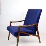 Czech armchair attributed to Jiri Jiroutek in dark blue fabric, 1970s