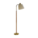 Mid-century brown leather and brass floor lamp, Falkenbergs Belysning, Sweden, 1960s.