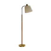 Mid-century brown leather and brass floor lamp, Falkenbergs Belysning, Sweden, 1960s.