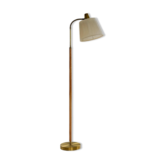 Mid-century brown leather and brass floor lamp, Falkenbergs Belysning, Sweden, 1960s.