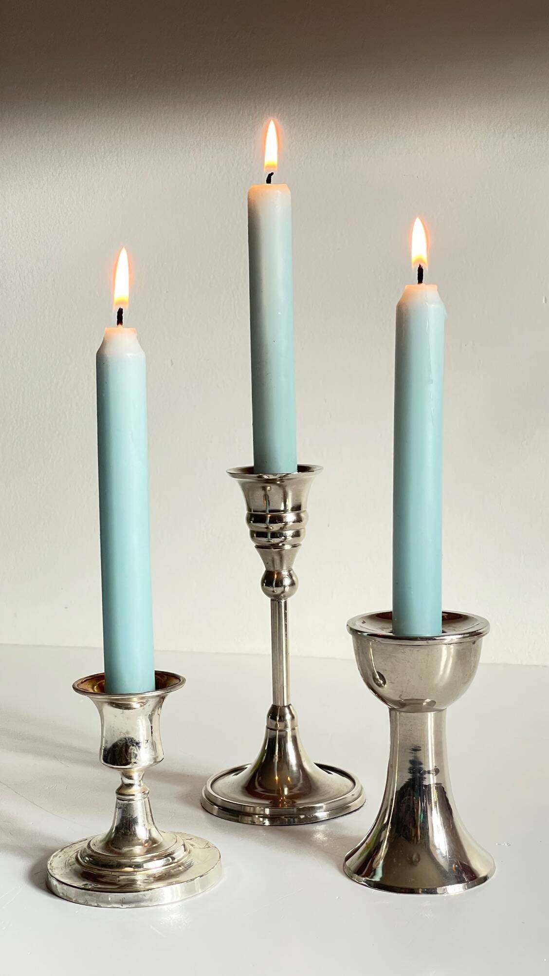 Vintage chrome metal candle holders