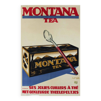 Affiche originale de Sebregts en 1930 pour Montana Tea et ses charmantes cuillères à thé