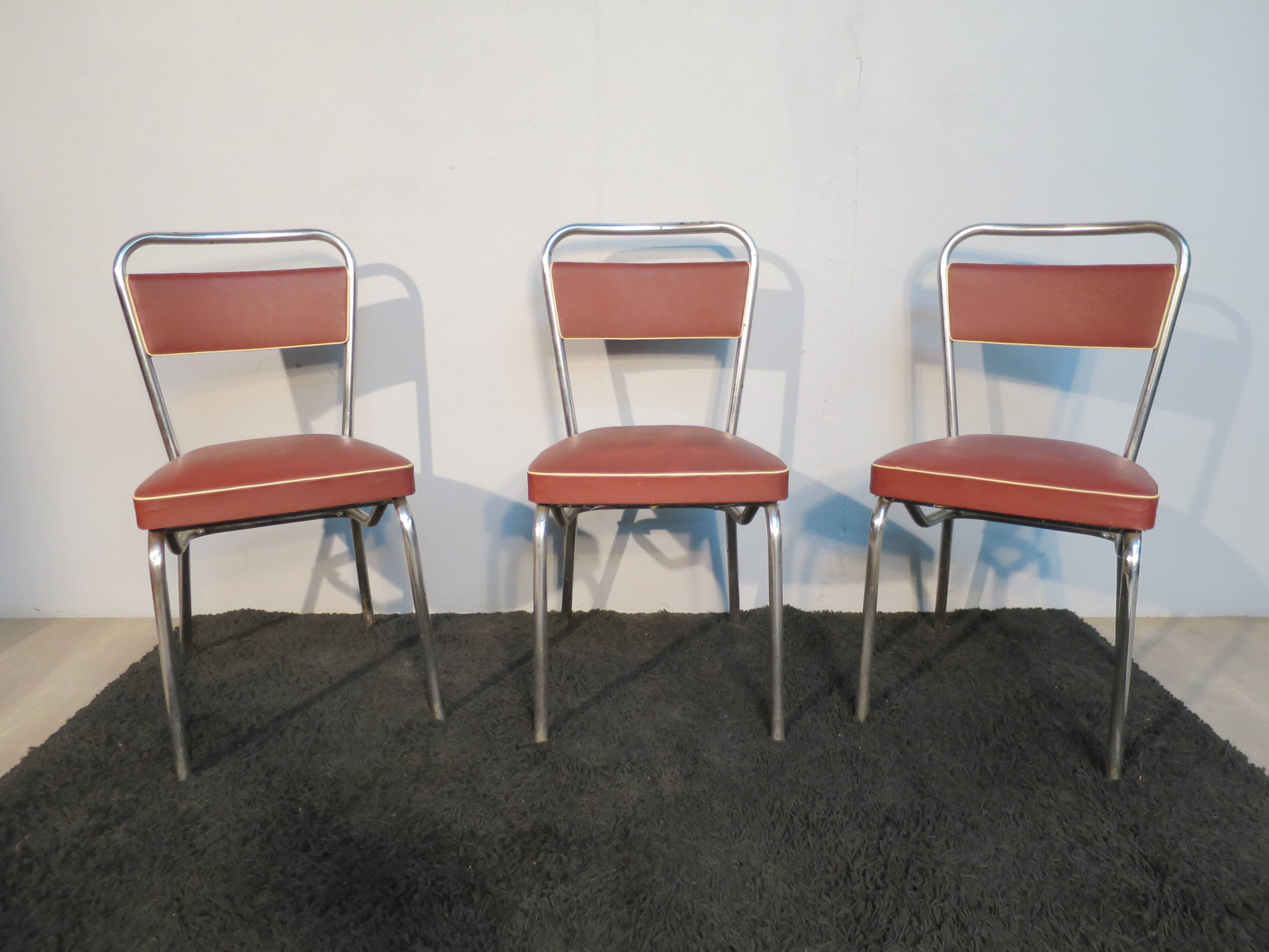 set of 3 burgundy skai industrial chairs