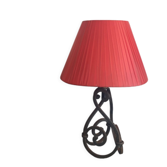 Wrought iron lamp, fabric cable, 50s lampshade
