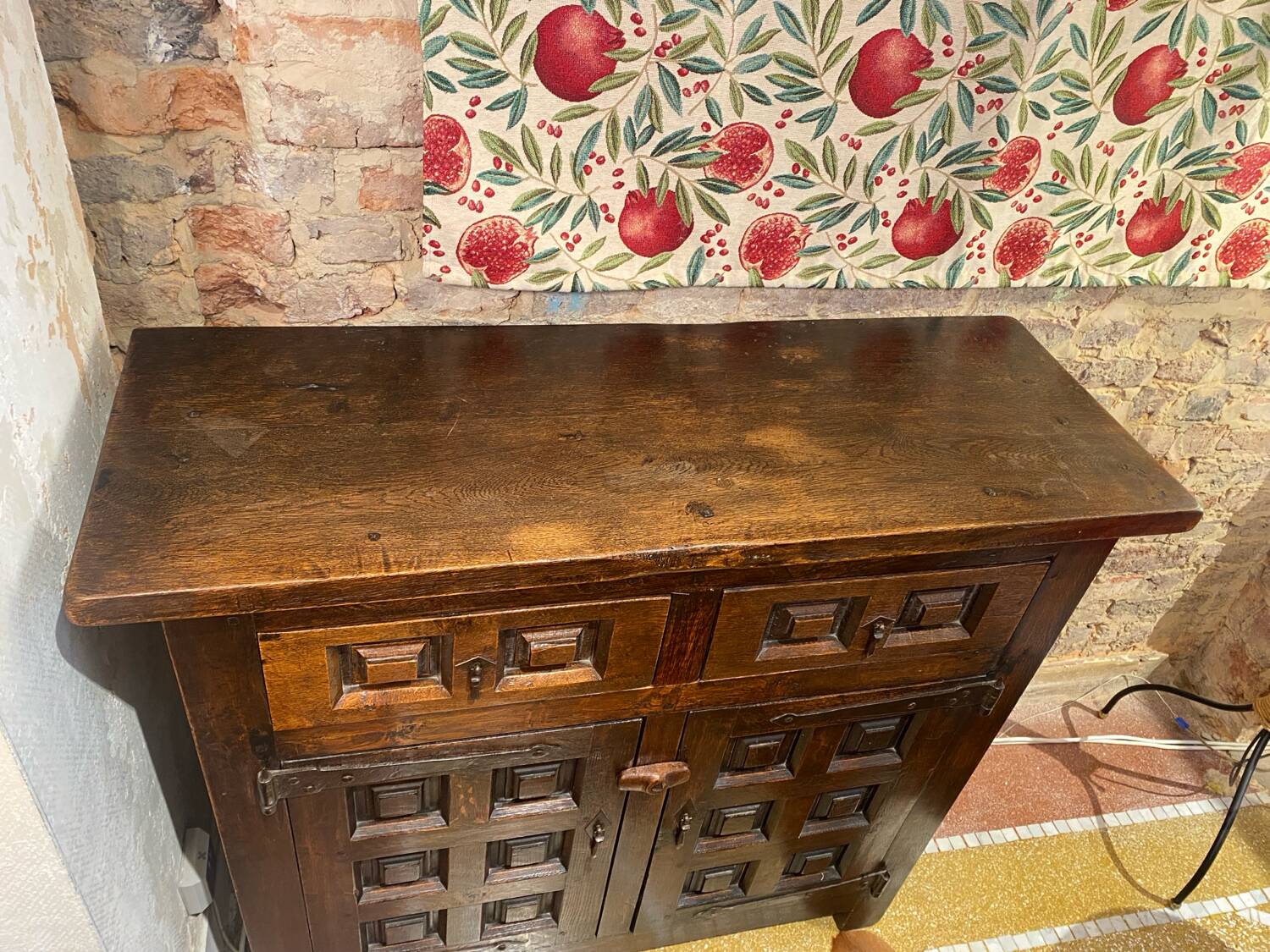 Brutalist geometric carved Spanish sideboard