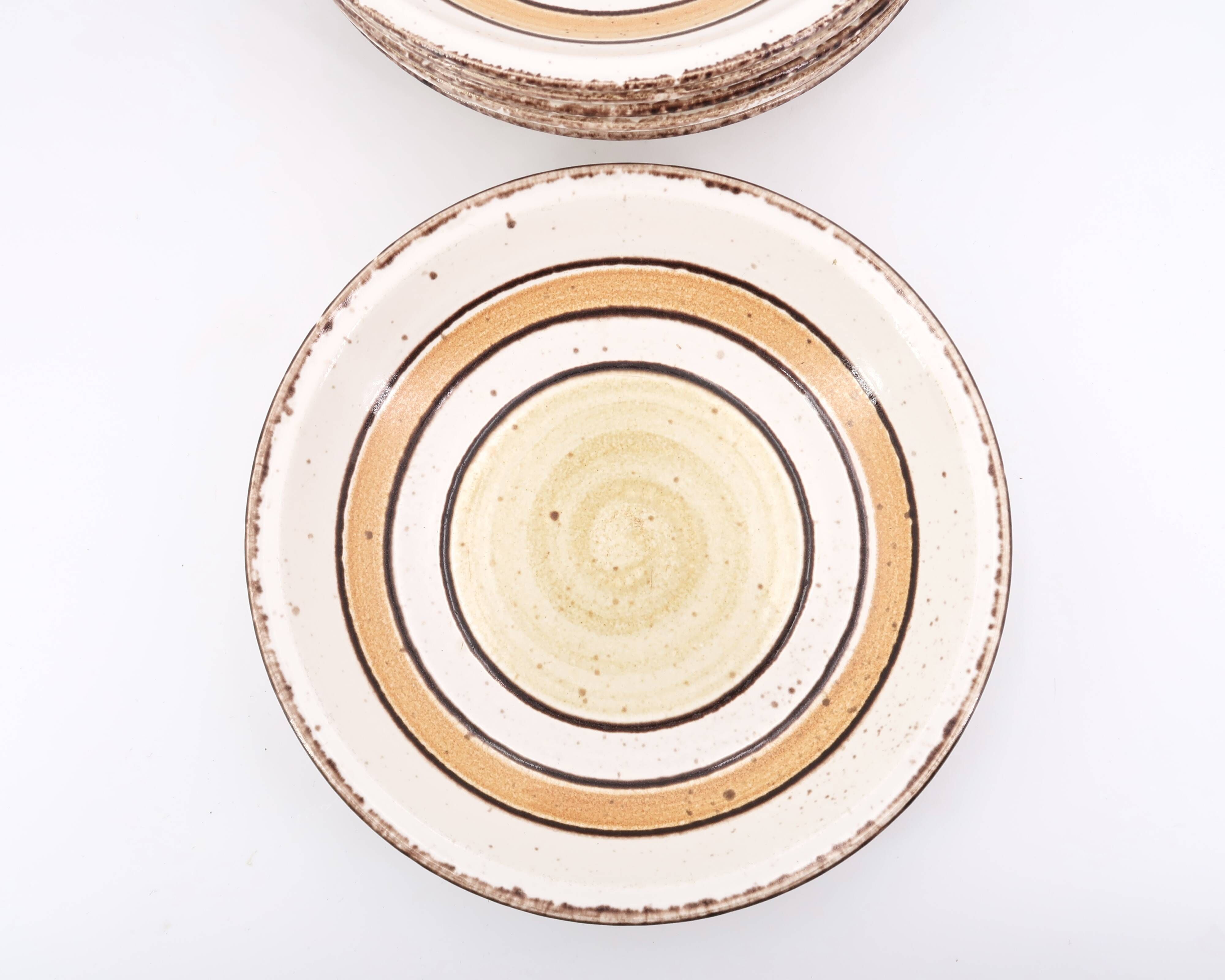 Six soup plates in Gien earthenware, Etna model, 1970s